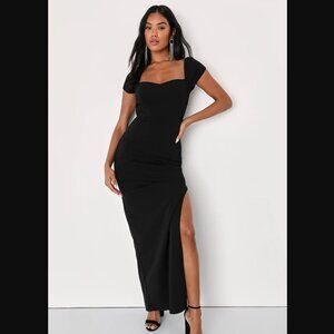 Lulu's Essential Invitee Black Cap Sleeve Column Maxi Dress - Size XL